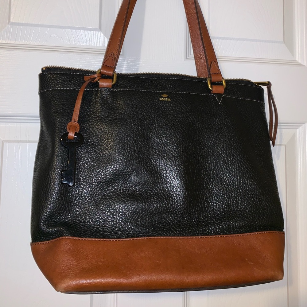 Black and Tan Leather Fossil Tote